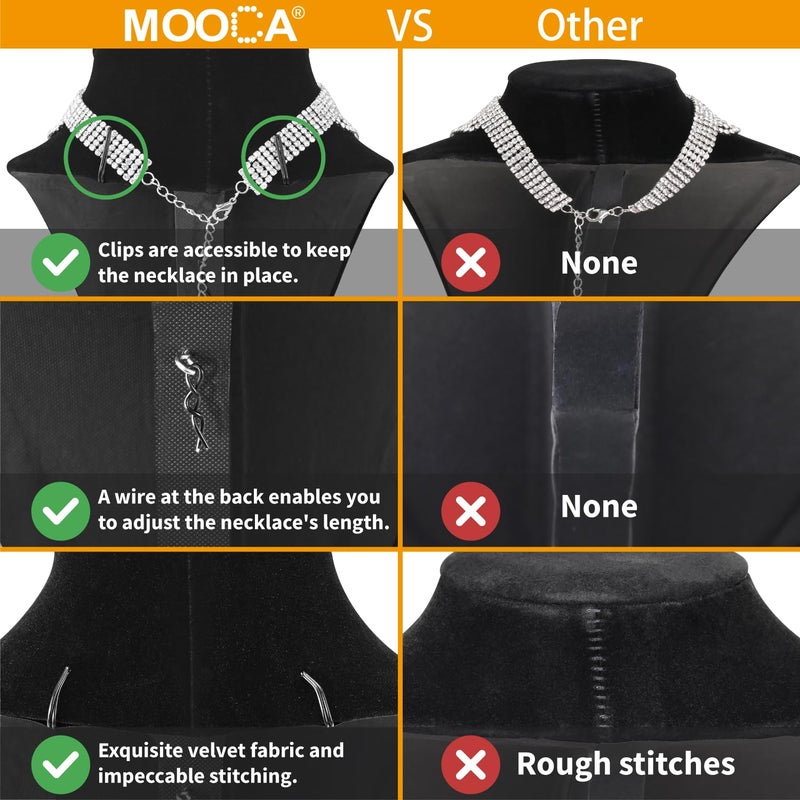 MOOCA 2 Pcs Deluxe Medium Necklace Chain Jewelry Bust Display Holder Stand, Necklaces Display Mannequin, Bust Stand, 6 3/8 W x 4 1/4 D x 10 H in, Black Velvet - Image 4